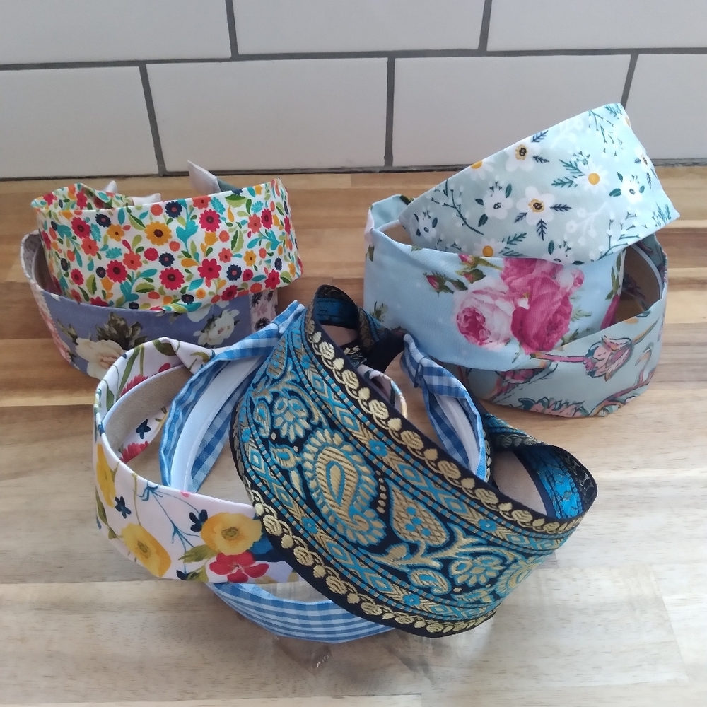 Seven handmade wide headbands